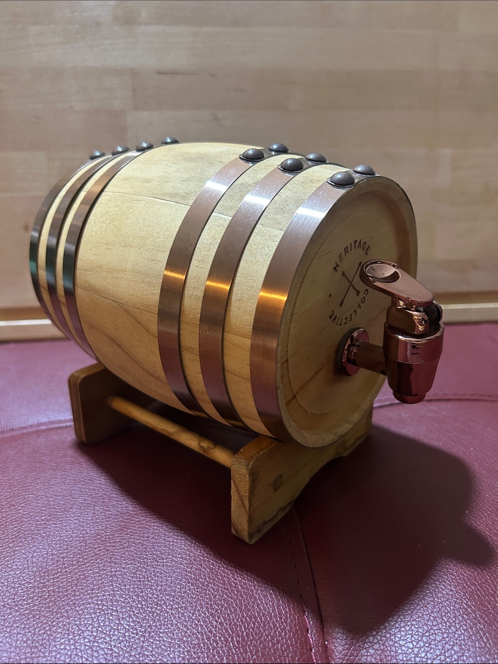 Oak Mini Barrel with Copper Tap - Natural Wood